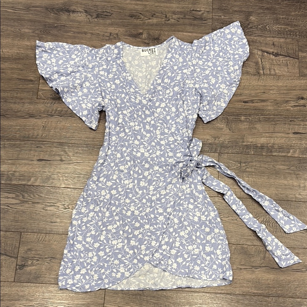 Bucket list Periwinkle Blue Floral Wrap Dress